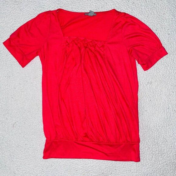Isabella Rodriguez Square Neck Short Sleeve Shirt Red Women L Old Money Golf - Picture 1 of 4